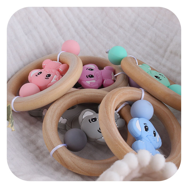 Bebé agarre de la mano de madera ejercicio agarre juguete mordedor creativo de silicona elefante juguete bebé mordedor palo dientes Shaper