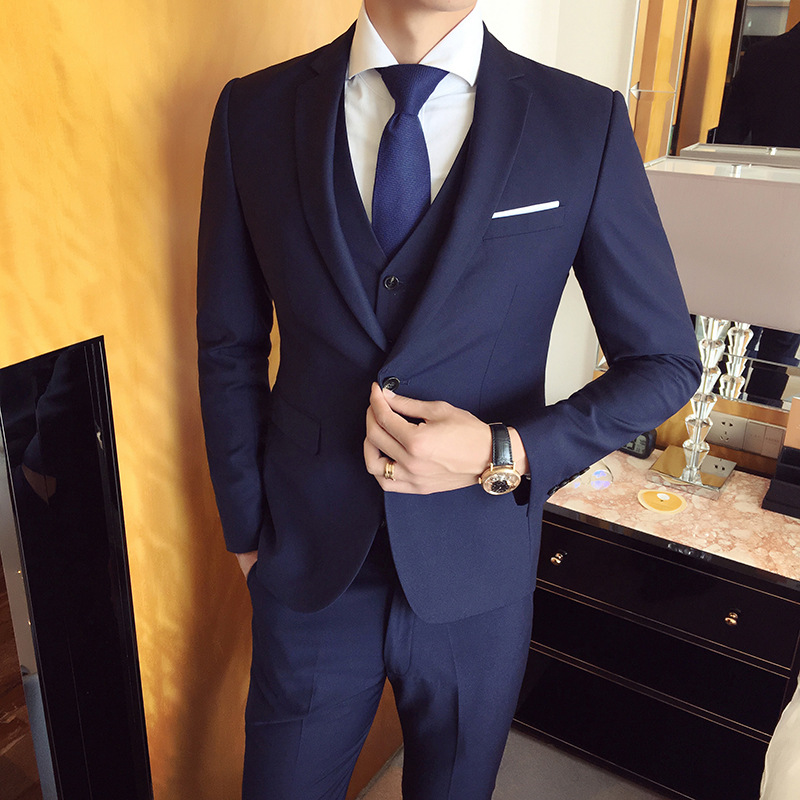 Manufacturer's direct sale men's new three piece suit, Korean slim check suit, tuxedo, men's casual suit