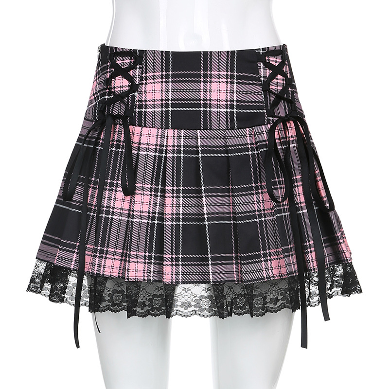 Lace Cross-Tie Pleated Skirt NSSSN75224