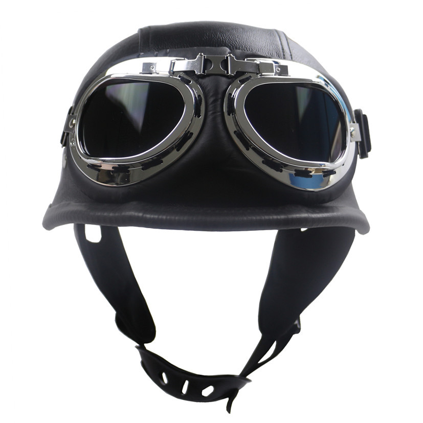 New Black Leather ZR307 American Brand WWII Retro M35 Shape Harley Helmet_voghion.com