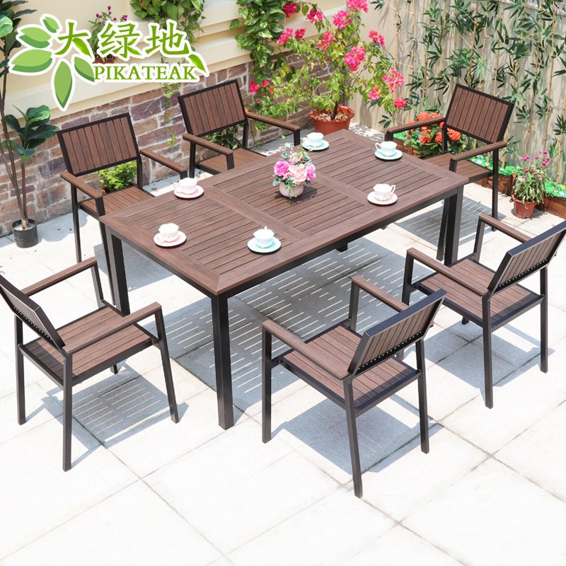 Outdoor leisure tables and chair courtyard terrace garden wooden plastic wooden tables and chair combination outdoor milk tea shop booth tables and chairs