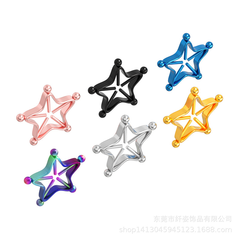 廠家直銷新款無需穿孔乳環不鏽鋼五角星乳環可調節乳環電鍍乳環夾