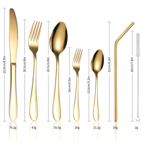 Factory Export Source Stainless Steel Tableware Set of 42 Pieces for Home Use, Product Knife, Fork, Spoon, Straw, Gift Box