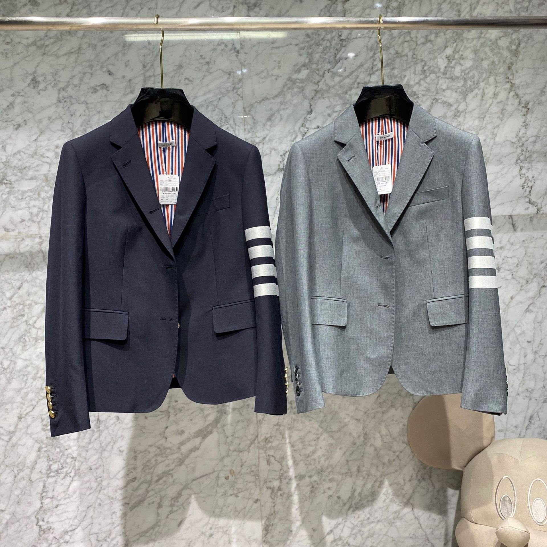 20ss tb style Korean style small suit yarn-dyed white four-bar coat wool fine imitation fabric casual women