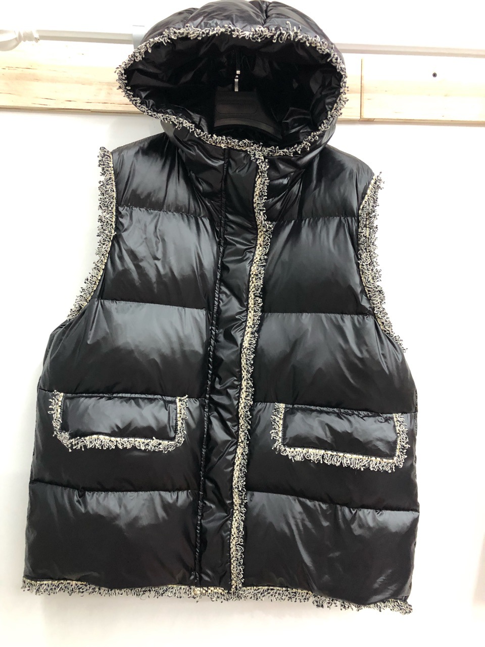 小香風羽絨馬甲女2020新款流蘇毛邊爆款連帽羽絨背心女中長款無袖