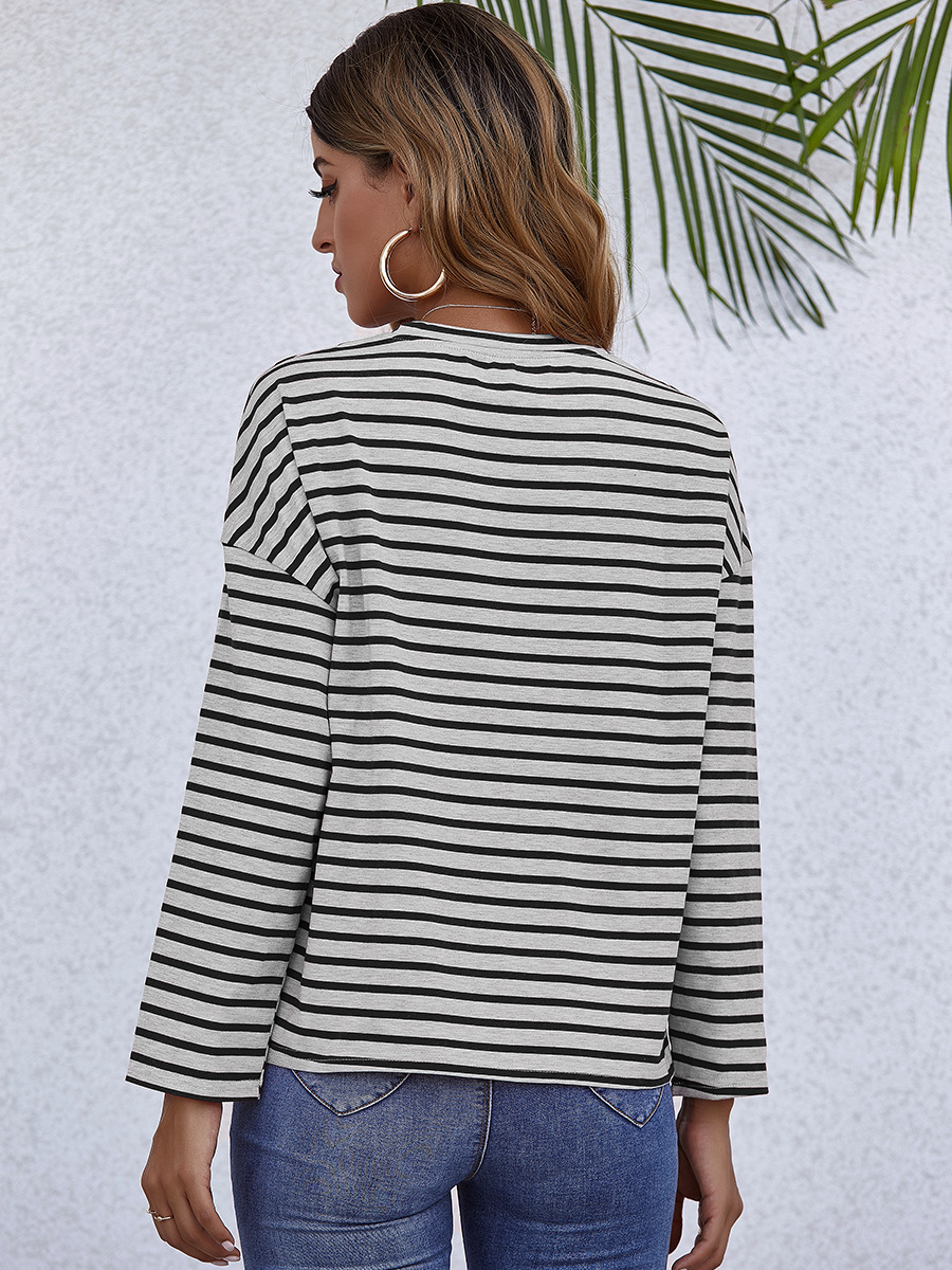 hot-selling striped top women s autumn loose long-sleeved T-shirt NSAL2600