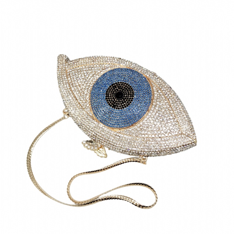 Túi clutch nữ đính kim cương kim loại rỗng cầm tay dự tiệc 19x4x10.5 cm — Màu xanh lam, Màu đen, Nền vàng kim cương trắng, Đế Vàng Kim Cương