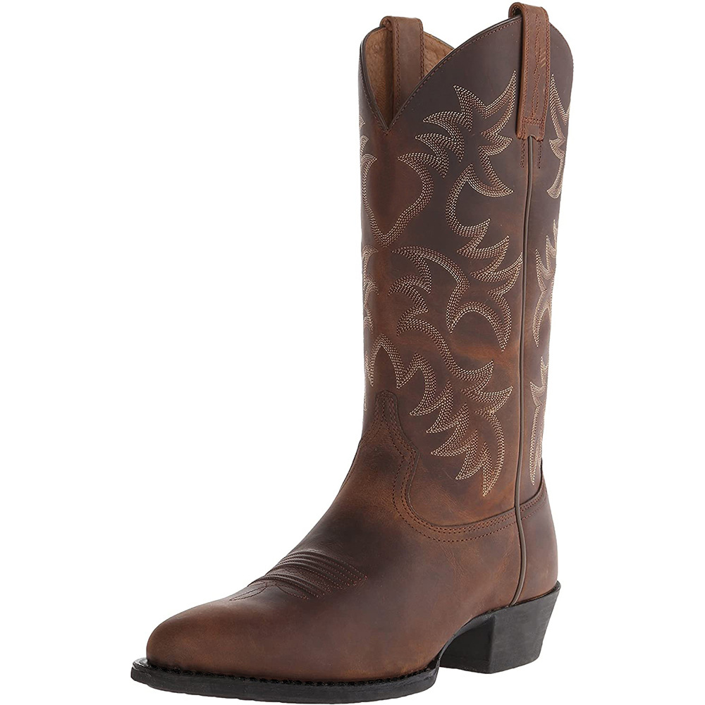 Men'S Embroidery High Heeled Wooden Root Medium Boots Western Cowboy Boots