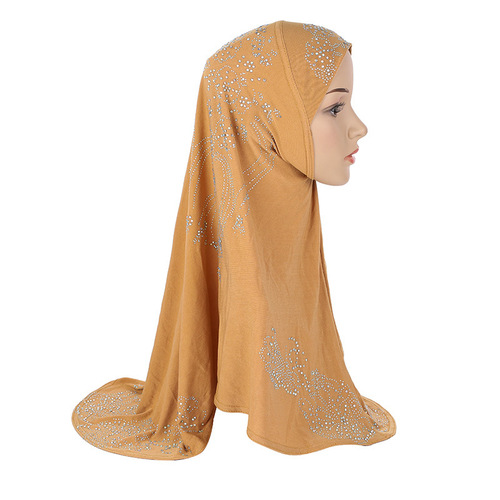 Fashion Malaysia Cover Crystal Nylon Ironing Rhinestone Single Piece Prayer Scarf Airplane Hat Chiffon Scarf Cross-border H006 