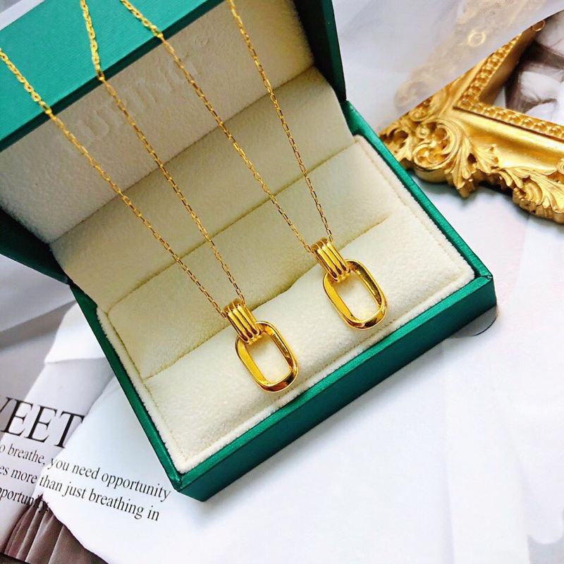 福家同款ing系列複古風幾何雙環999足金3D硬金吊墜黃金18K金項鏈