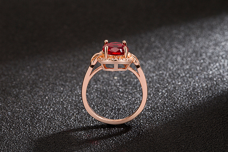 zircon ring European and American fashion rose gold diamond rose ruby ringpicture5