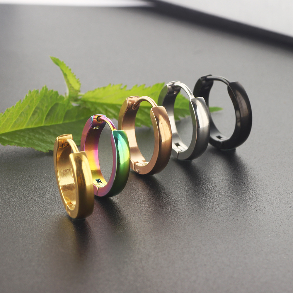 Men's Rose Gold Titanium Steel Floral Stud Earrings Single Ear CZ Piercing Jewelry detail image 10