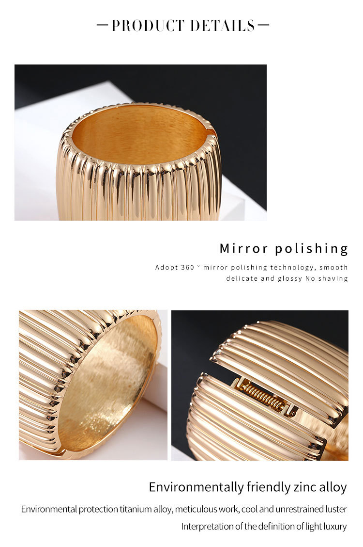 Gold-plated Wide Side Glossy Bracelet display picture 2