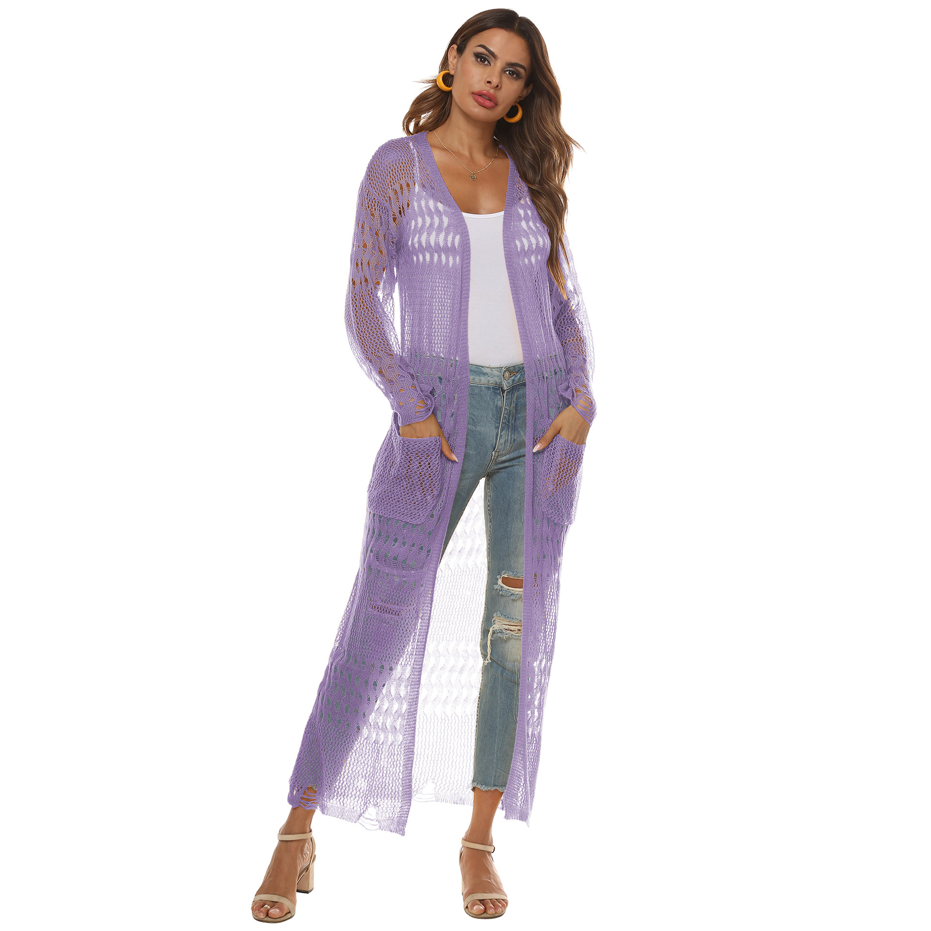 big pockets long all-match woven cardigan  NSOY32636