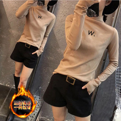 Autumn and winter Half a De Rong Base coat 2020 new pattern Plush Long sleeve T-shirt jacket Korean Edition printing Internal lap