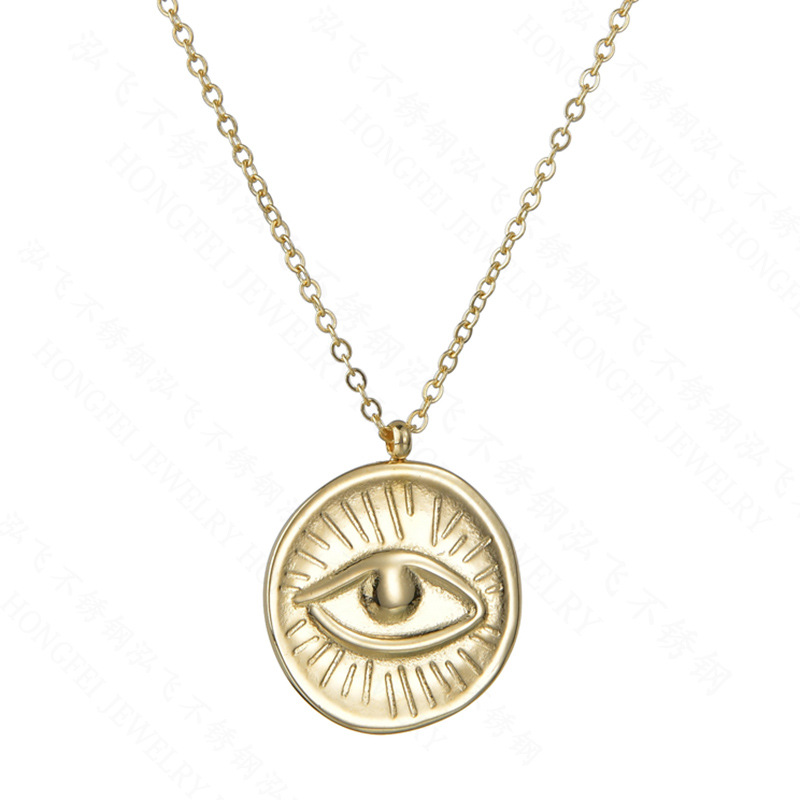 New Products Niche Design 14k Gold Round Brand Relief Demon Eye Necklace Pendant Wholesale Nihaojewelry display picture 2