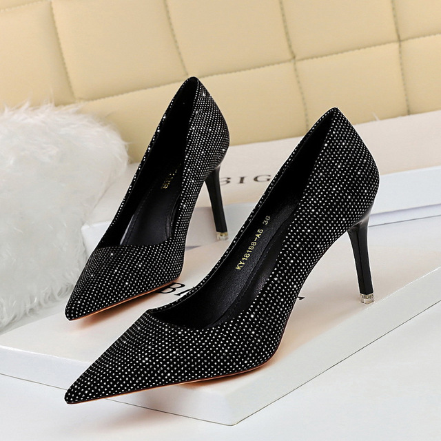 Fashionable thin shallow mouth pointy sexy nightclub high heels