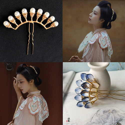 Ancient style hairpin pearl row hairpin Internet celebrity Hanfu hair accessories super fairy ancient costume headwear ancient style hairpin hairpin hair accessories