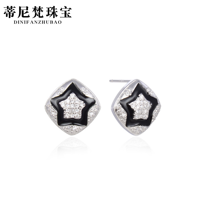 Venta caliente transfronteriza s925 pendientes de circón de plata pendientes de moda retro europeos y americanos pendientes de gota femenina aceite de diamante estrella de cinco puntas Accesorios