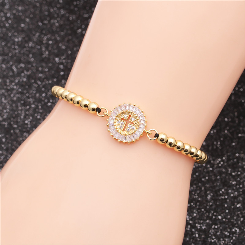 Grenz Überschreiten Der Europäischer Und Amerikanischer Schmuck Kupfer Mikro Eingelegtes Weißes Zirkonium Kreuz Armband Für Männer Und Frauen Einstellbares Valentinstag Geschenk display picture 1