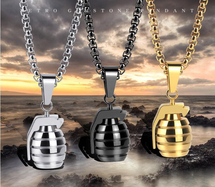 Jewelry Wholesale European And American Personality Fashion Grenade Pendant Cross Border Supply Men's Stainless Steel Necklace