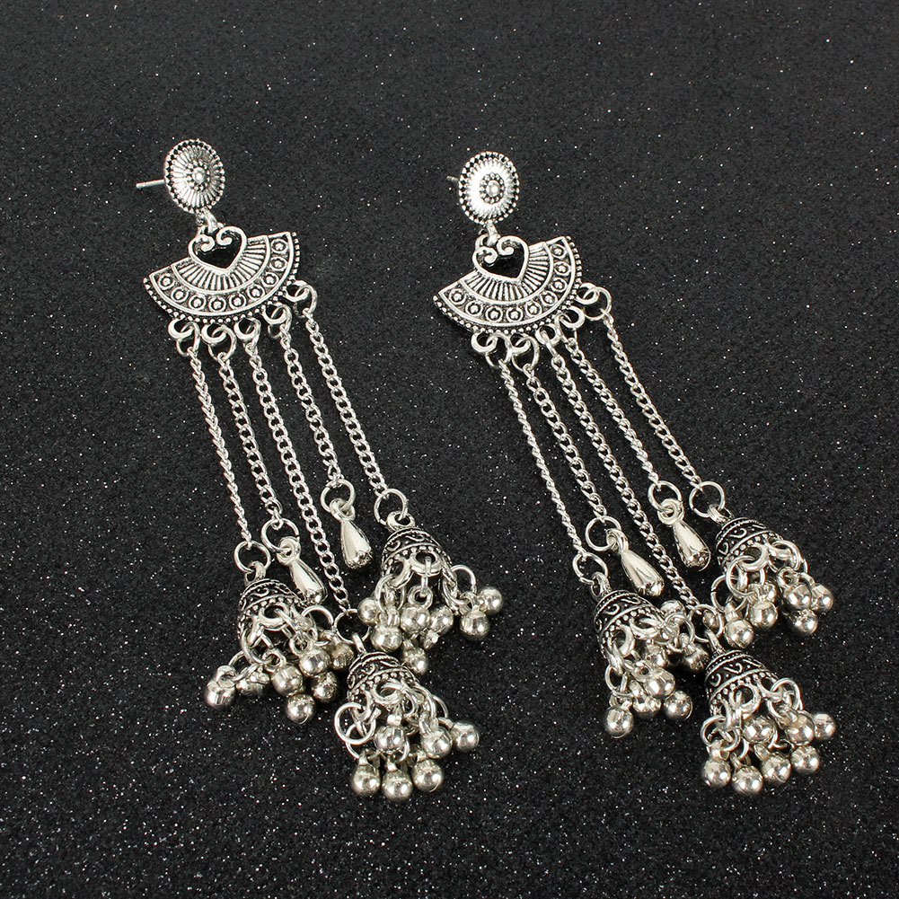 Alloy Tassel Long Earrings Heart-shaped Fan Bell Earrings Ethnic Style Earrings display picture 5