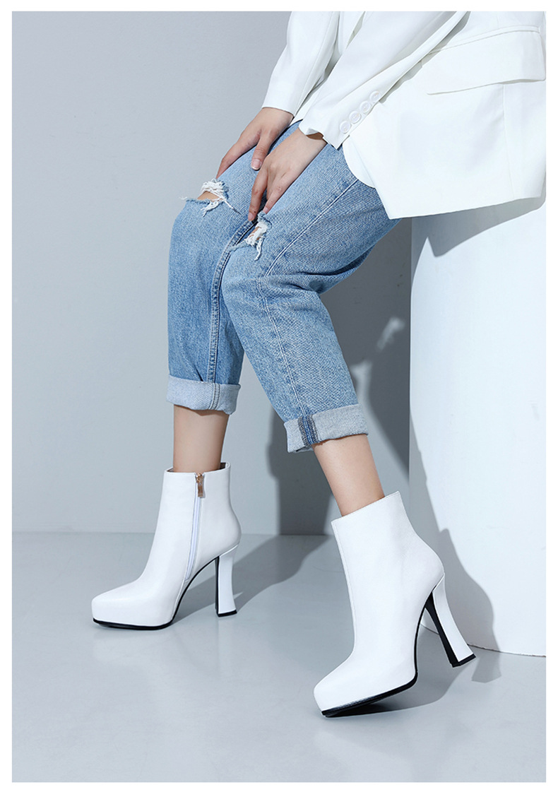 Boot nữ mũi nhọn da thật gót siêu cao 11cm đế chống nước — Lớp lót nhung đen chi tiết 7