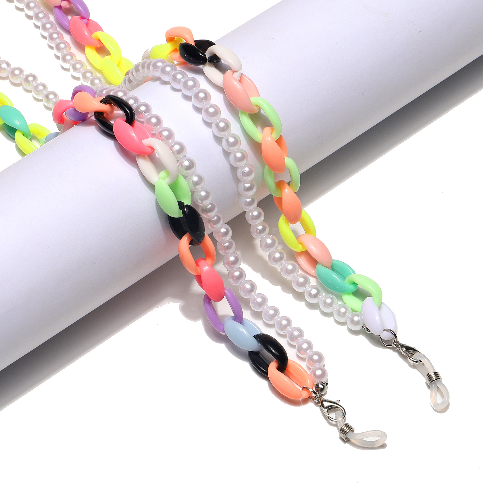 Double-layer Colorful Acrylic Pearl Plastic Glasses Chain display picture 1