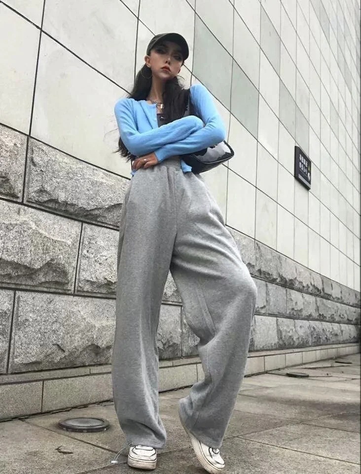 Elastic High Waist Solid Color Sweatpants NSZQW115392