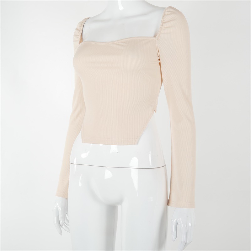 Asymmetrical Solid Square Collar Long Sleeve Bodycon Blouses
