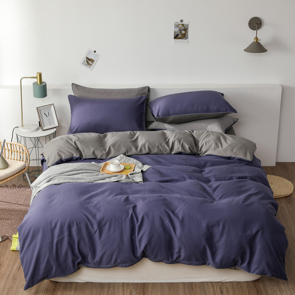 外贸家纺三件套亚马逊欧美尺寸床上用品被套套件简约纯色磨毛