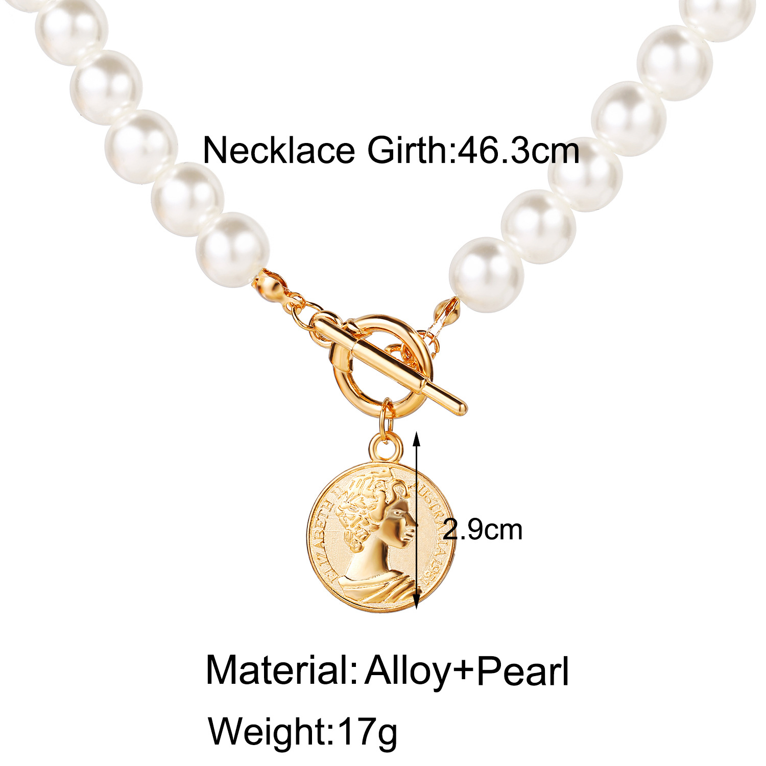 New Artificial Pearl Coin Pendant Necklace Creative Retro Simple  Necklace display picture 1