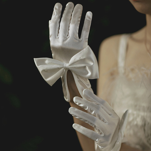 Wedding Gloves Photography Photo Photo Gloves Satin Large Bow Short Style Black/White 1040