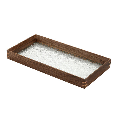 [Factory Direct Sales] Retro Hydrangea Glass Wooden Tray Tabletop Decorative Item Incense Tea Sea Storage Tea Plate 