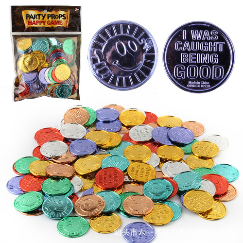 Novel Reward Coin Smiley Face Gold Coin Lucky Coin Game Props Plastic Coin Happy Coin Party Christmas Toy Coin