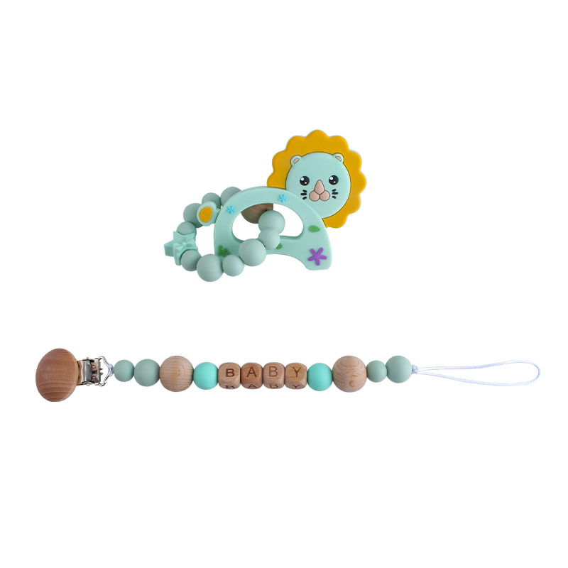 Personalizable bebé haya chupete clip chupete cadena pequeño León de silicona juguete mordedor chupete cadena traje
