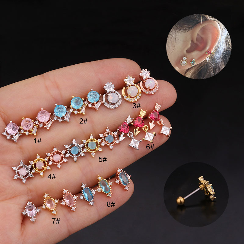 Korean  new color round zircon ear bone nails stainless steel screw earrings