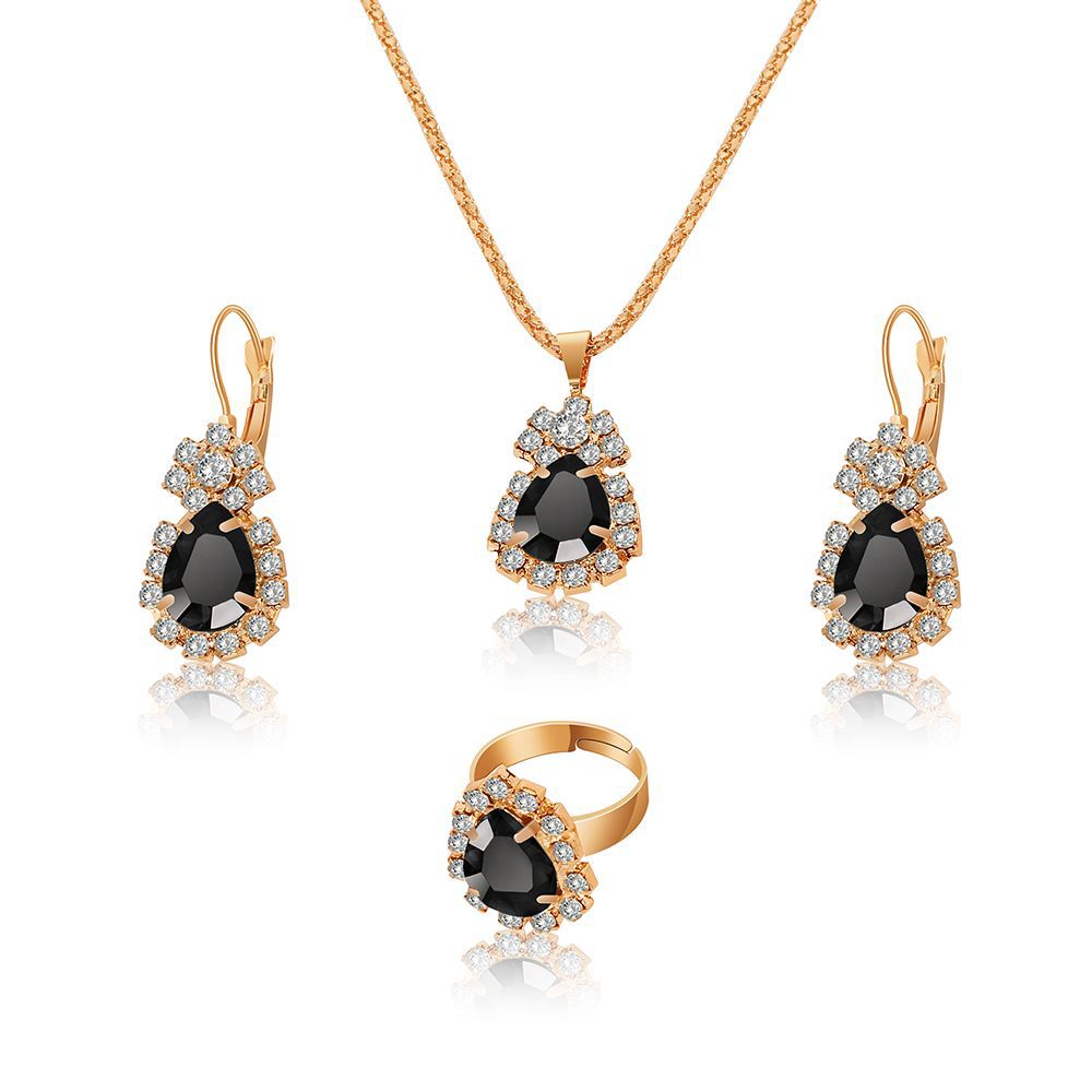 European And American Fashion Water Drop Rhinestone Necklace Earrings Ring Set display picture 14