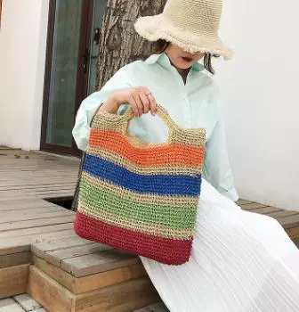 新款彩色钩针包 女夏包 草编包 纸草包 沙滩包 植物编织工艺品