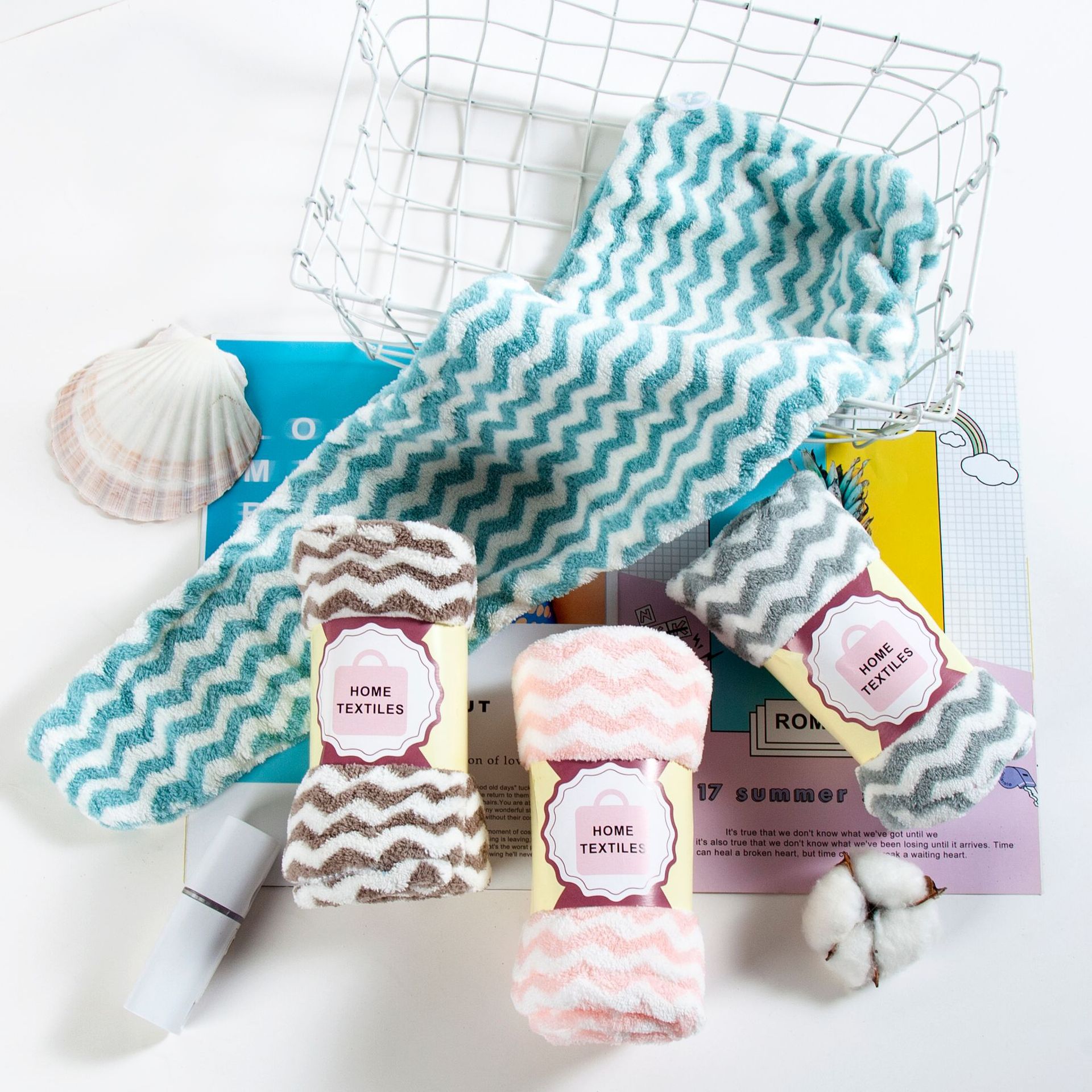 珊瑚绒水纹干发巾