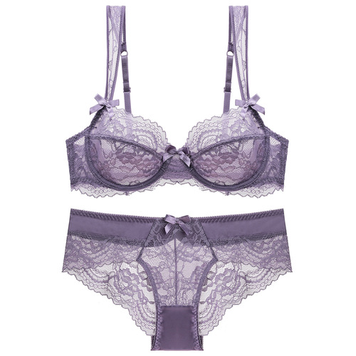 New 1761 Thin European and American Women's Underwear Sexy Transparent Ultra-Thin Padless Lace Bra Set