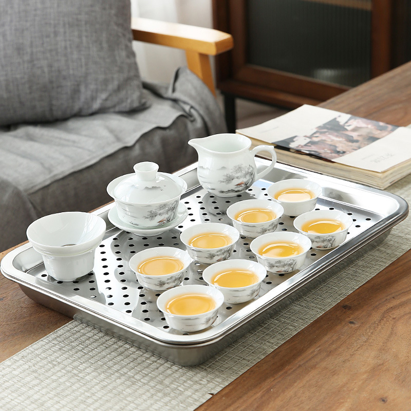 thickening Stainless steel tea tray tea set suit one household to work in an office a complete set Tea makers ceramics Kungfu Online tea set suit