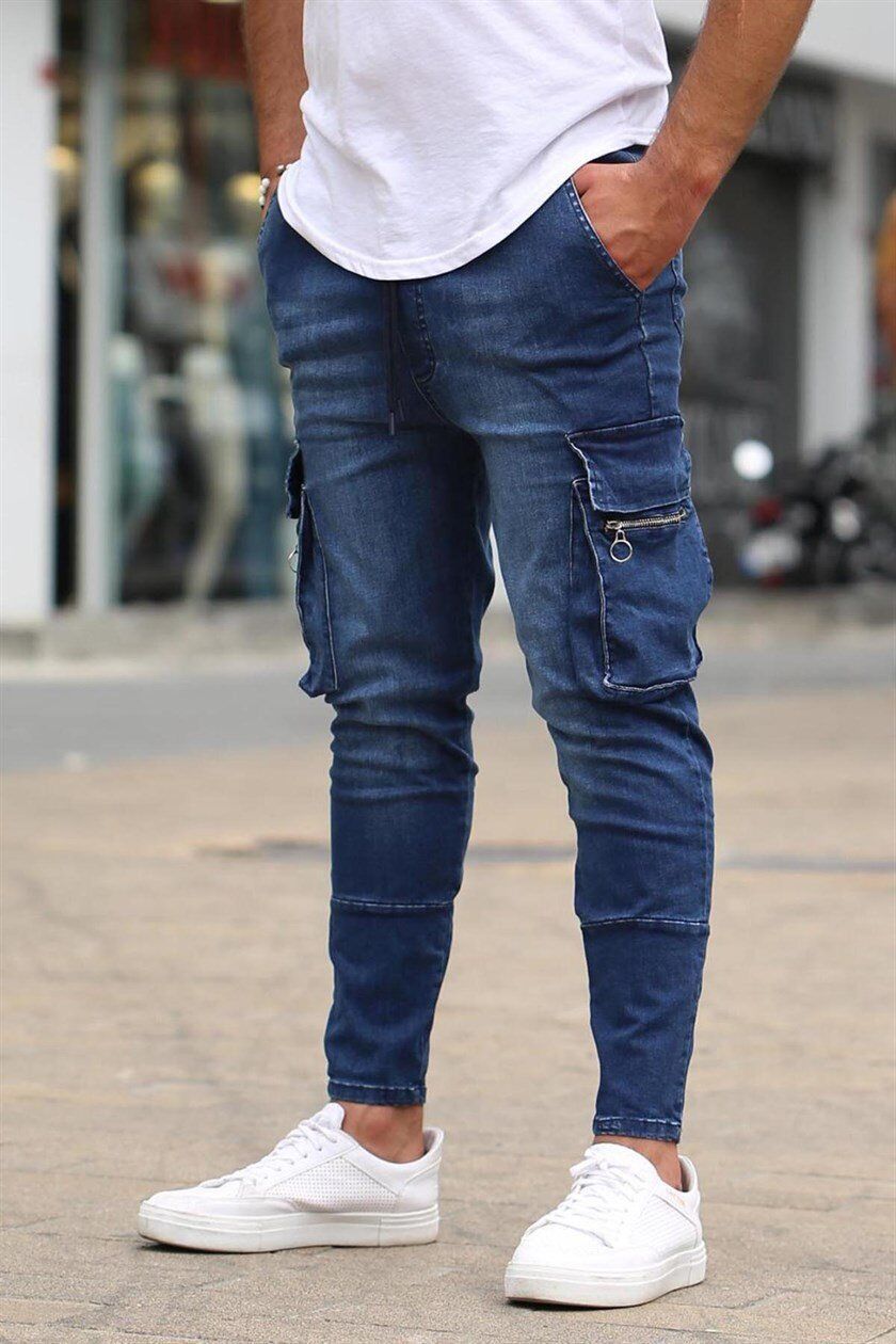 Men's Stretch Jeans With Multi Pockets And Zipper Decoration_voghion.com