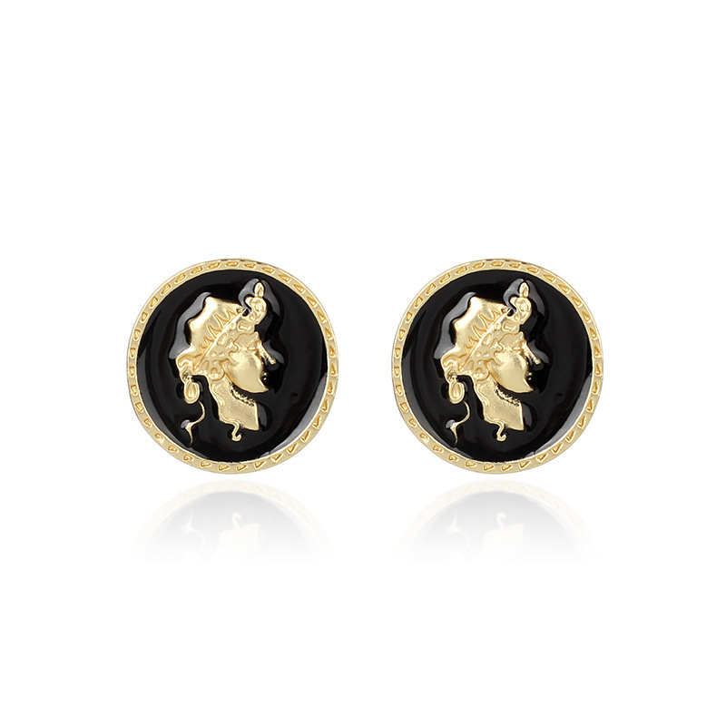 10g Weight Earrings Classification Wedding, Travel Occasion Alloy Material Women'S Gender Fashion Style Gold Color Retro Baroque Style Earrings Portrait Coin Alloy Earrings Fashion Minimalist Button Earrings Wholesale Nihaojewelry 8