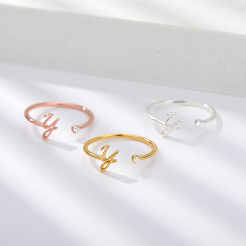 AliExpress alphabet ring 26 letters AZ gold 18k gold plated unisex ring creative finger ring wholesale jewelry