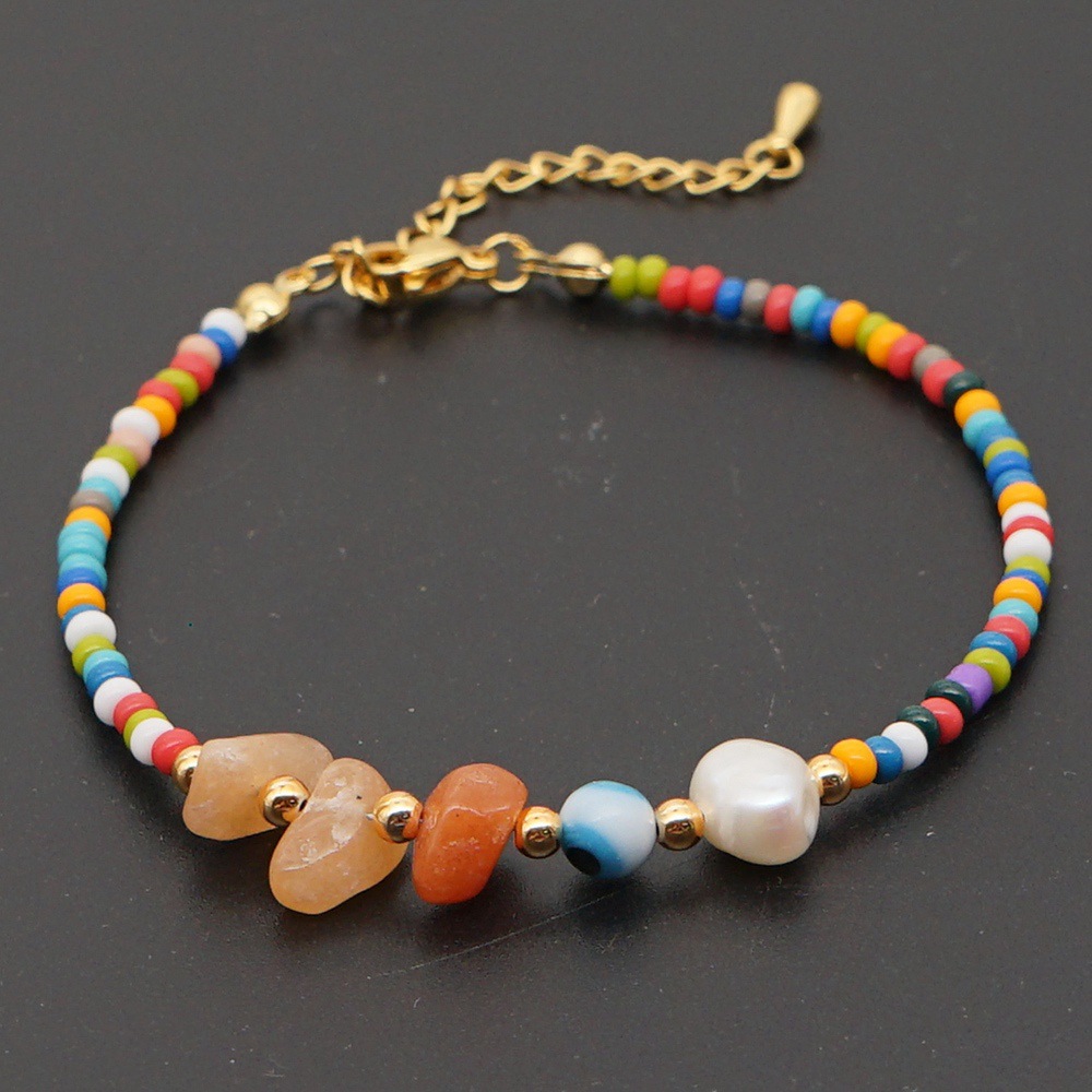 Fashion Natural Freshwater Pearl All-match Rainbow Rice Bead Foot Ornament Anklet For Women display picture 9