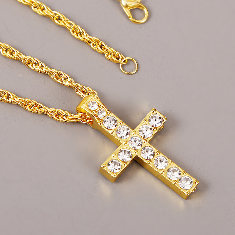 European Hip Hop Hip Hop Long Cross Necklace Alloy Spot Drill Hip Hop Trend Pendant Jewelry display picture 6