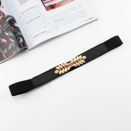 Leaf buckle thin waistband women's decorative sweater with skirt, fashionable and versatile retro elastic spring and summer belt