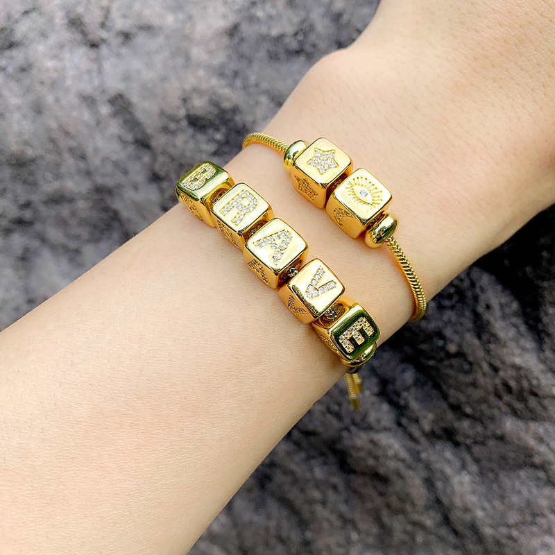 Fashion Letter Copper 18k Gold Plated Artificial Gemstones Bracelets In Bulk display picture 24