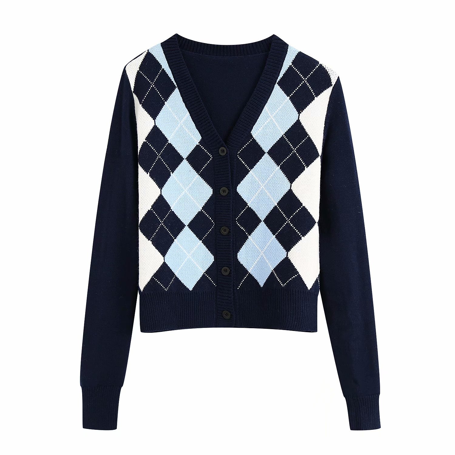 suéter de punto de verano estilo británico retro rombo de mujer NSAM5226